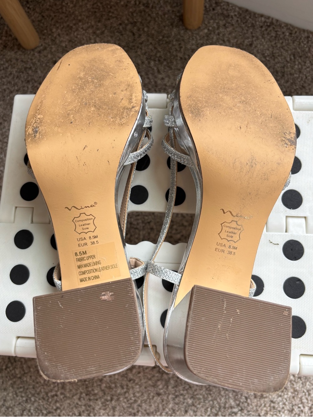 Silver Strappy Block Heels | Size 8.5 - Picture 5 of 7